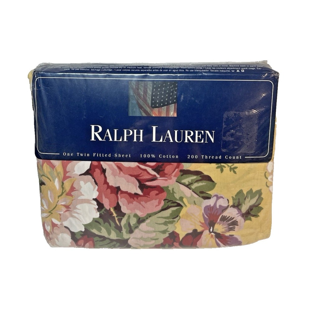 Vtg NOS Ralph Lauren Brooke Floral Yellow Premium TWIN Fitted Sheet NEW